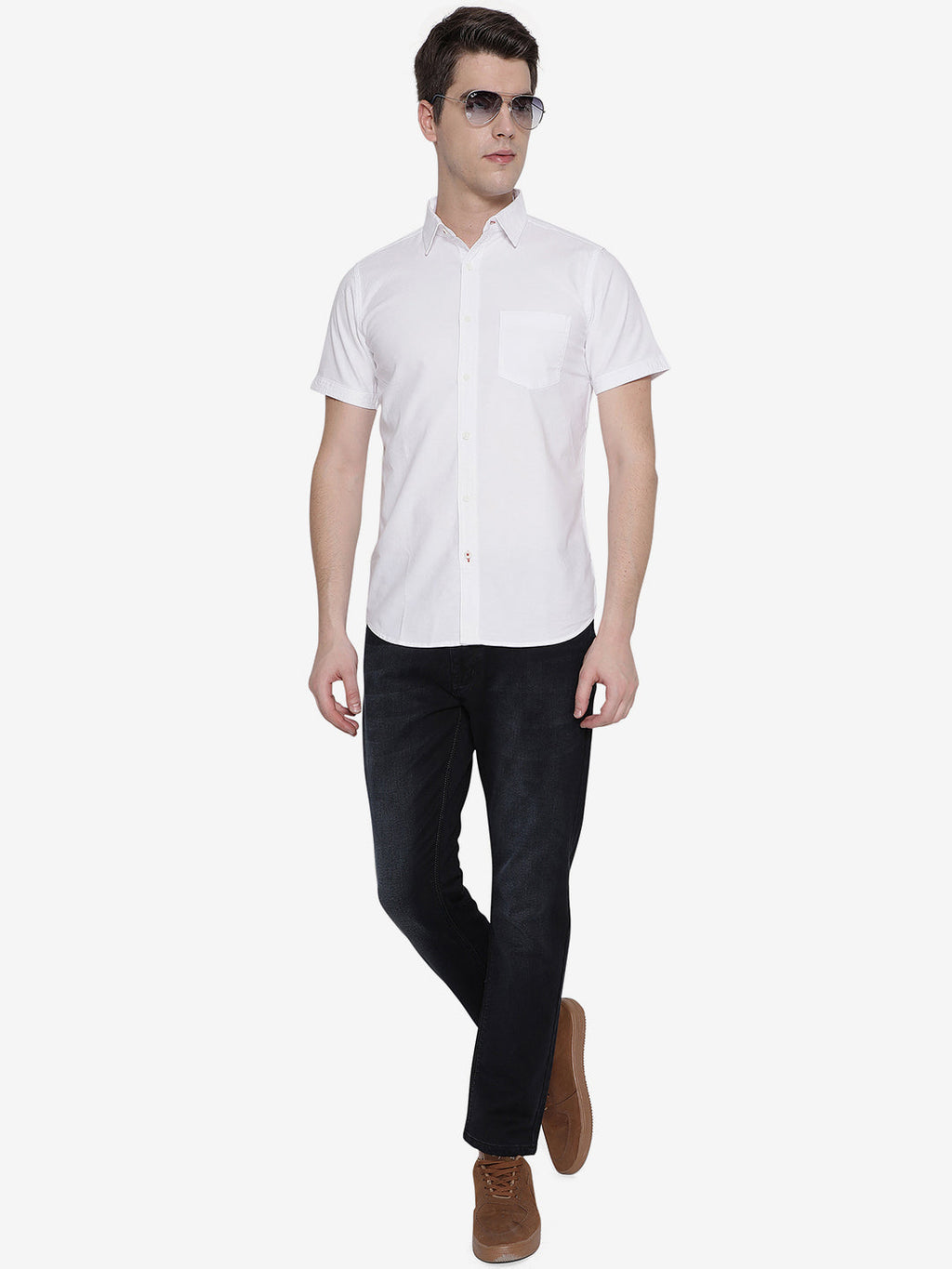 White Solid Slim Fit Semi Casual Shirt | Pehervi