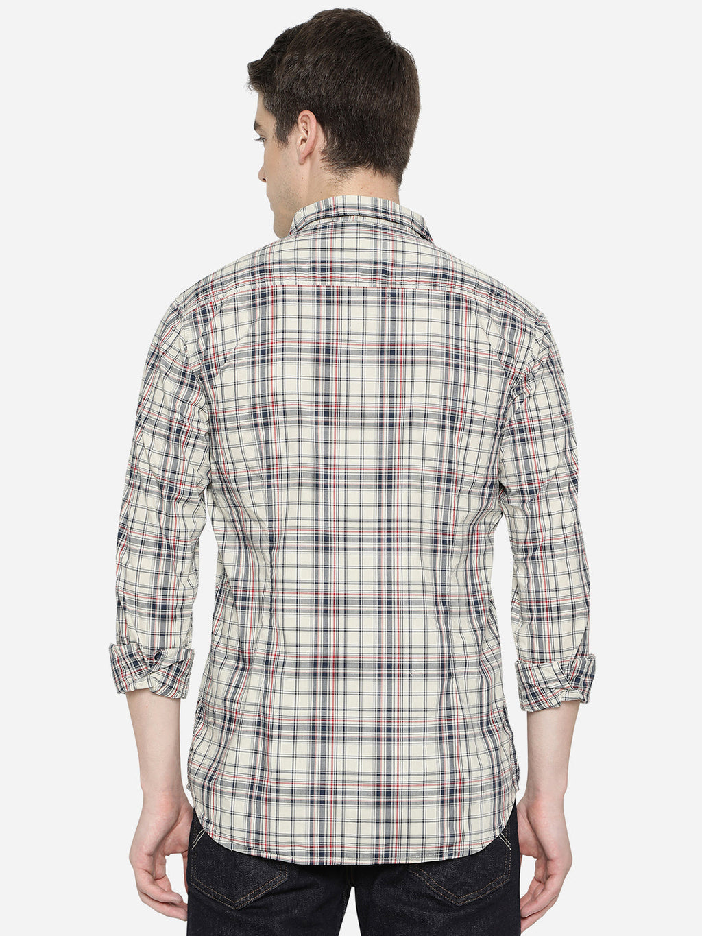 Stone Grey Checked Slim Fit Semi Casual Shirt | Pehervi