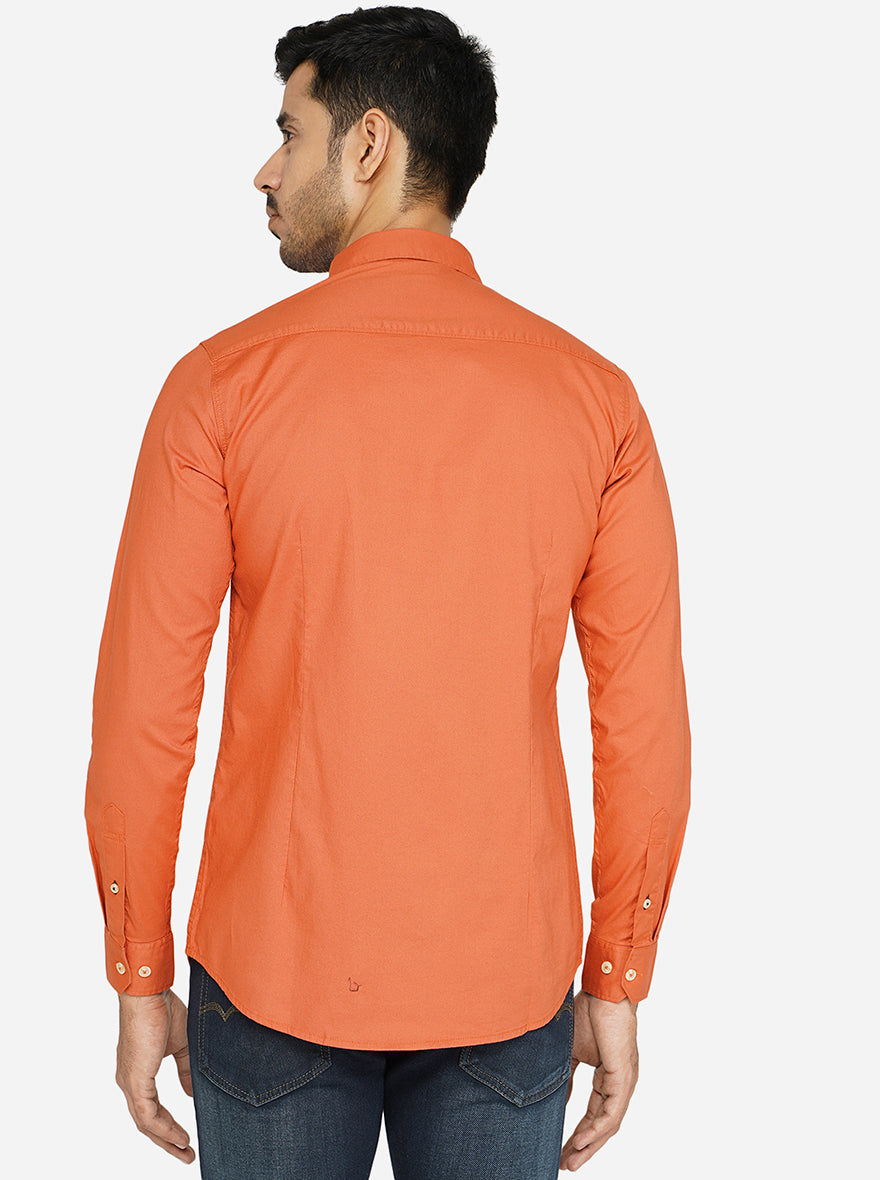 Rust Solid Slim Fit Semi Casual Shirt | Pehervi