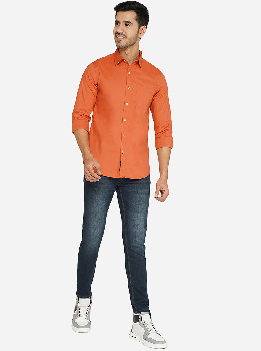 Rust Solid Slim Fit Semi Casual Shirt | Pehervi
