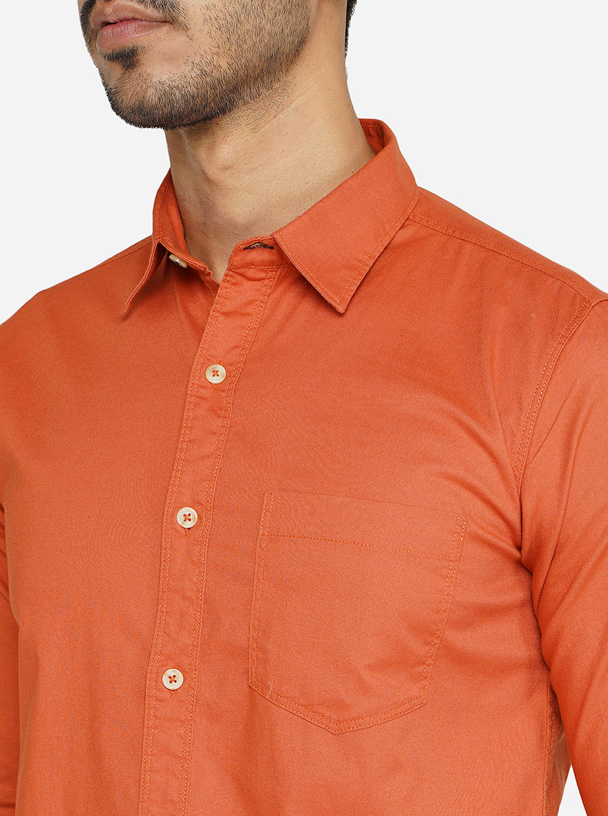 Rust Solid Slim Fit Semi Casual Shirt | Pehervi