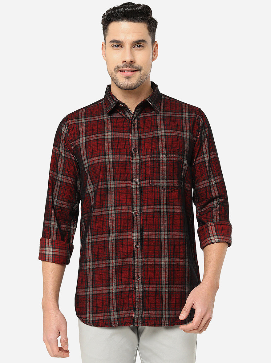 Persian Red Checked Slim Fit Semi Casual Shirt | Pehervi