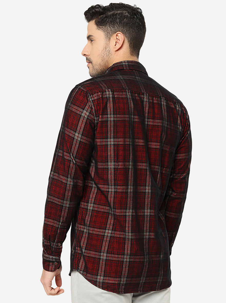 Persian Red Checked Slim Fit Semi Casual Shirt | Pehervi