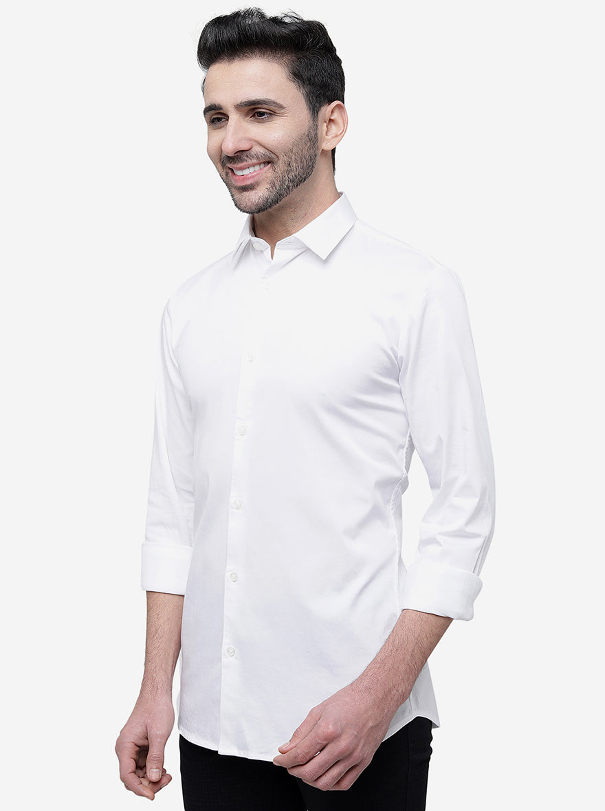 White Solid Slim Fit Semi Casual Shirt | Pehervi