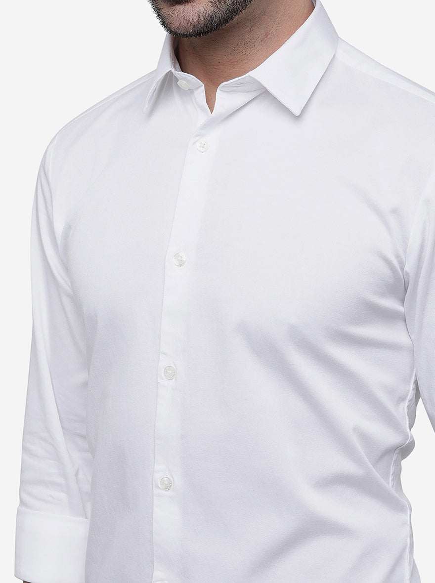 White Solid Slim Fit Semi Casual Shirt | Pehervi