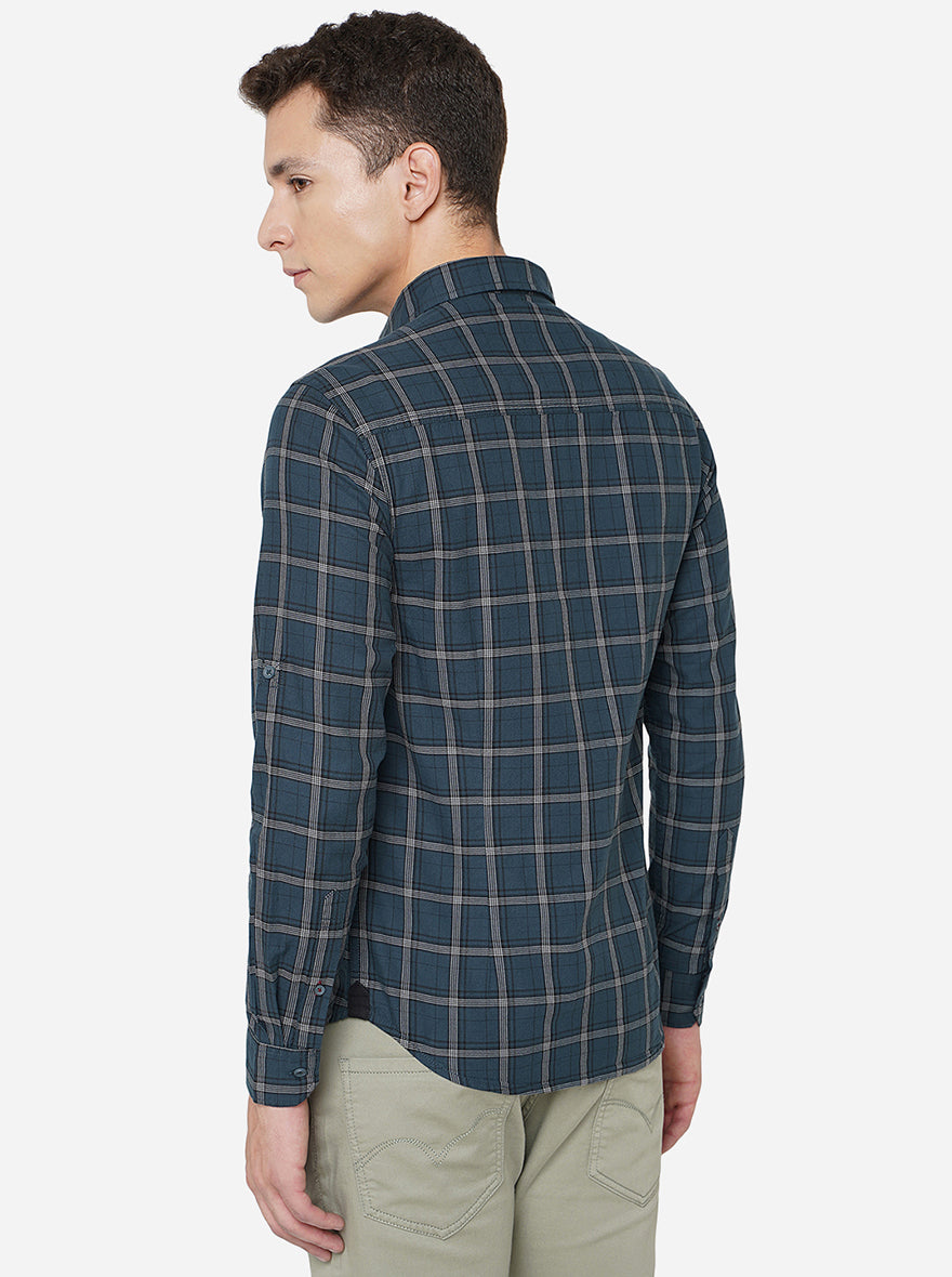 Forest Green Checked Slim Fit Semi Casual Shirt | Pehervi