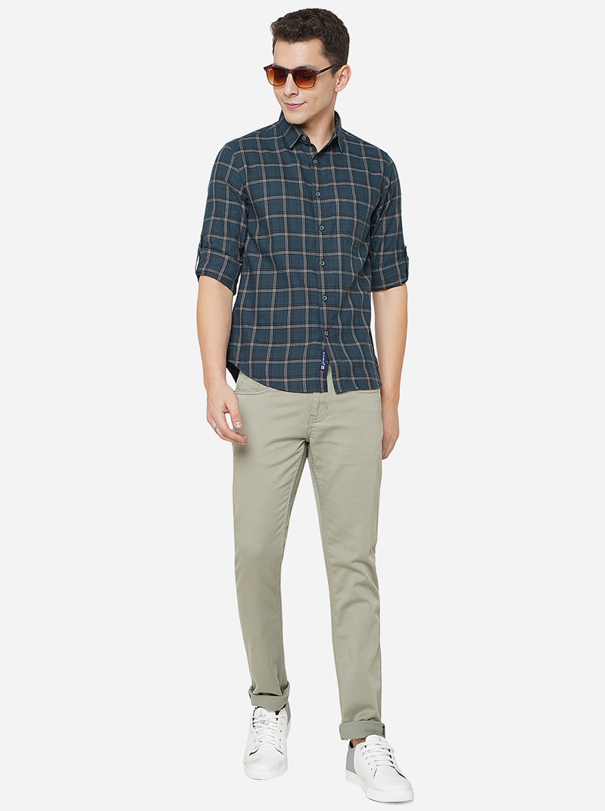 Forest Green Checked Slim Fit Semi Casual Shirt | Pehervi