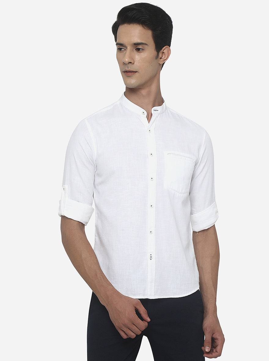 White Solid Slim Fit Semi Casual Shirt | Pehervi
