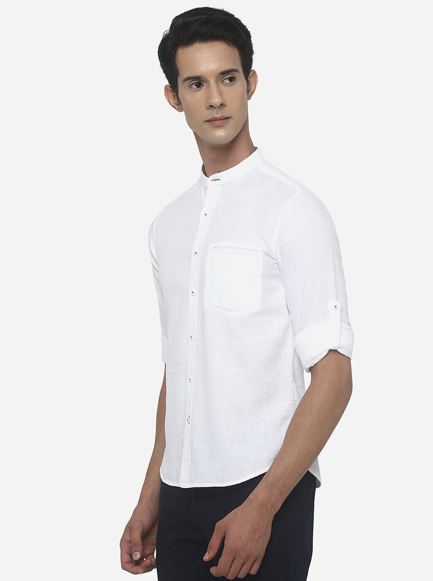 White Solid Slim Fit Semi Casual Shirt | Pehervi