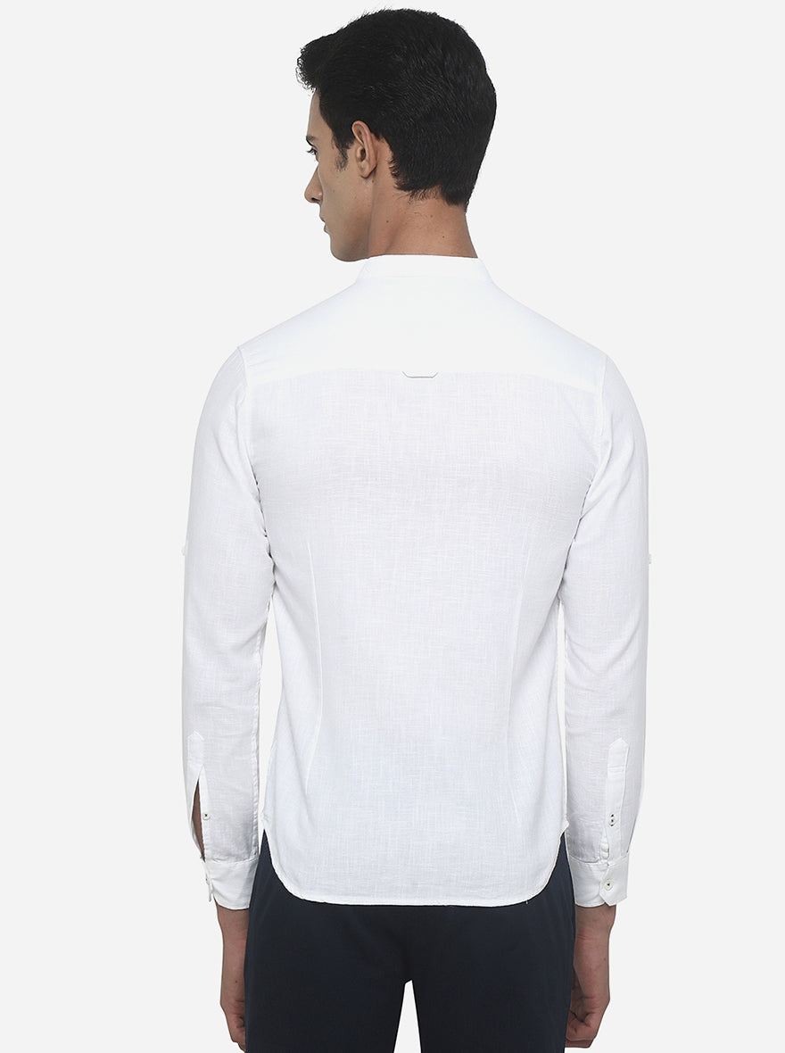 White Solid Slim Fit Semi Casual Shirt | Pehervi