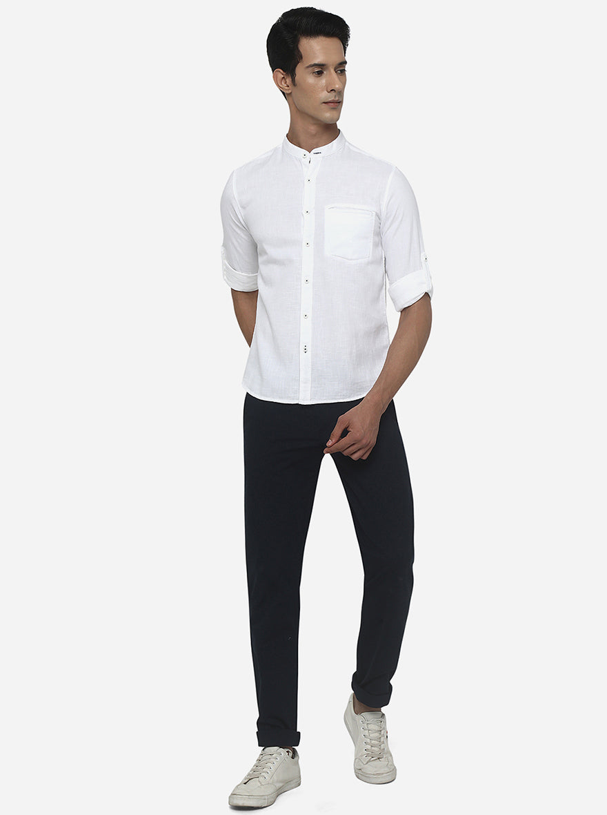 White Solid Slim Fit Semi Casual Shirt | Pehervi