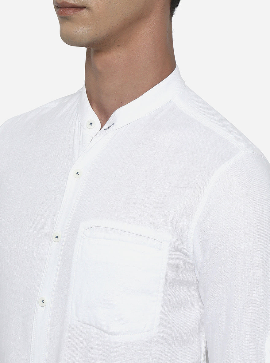 White Solid Slim Fit Semi Casual Shirt | Pehervi