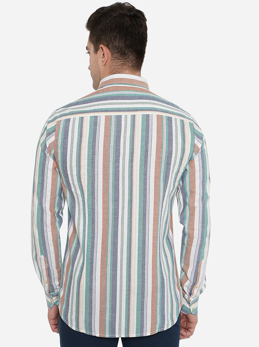 Blue & White Striped Slim Fit Semi Casual Shirt | Pehervi