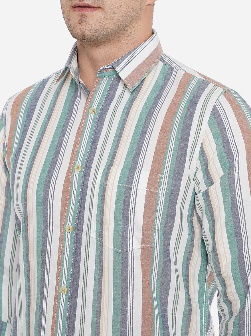 Blue & White Striped Slim Fit Semi Casual Shirt | Pehervi