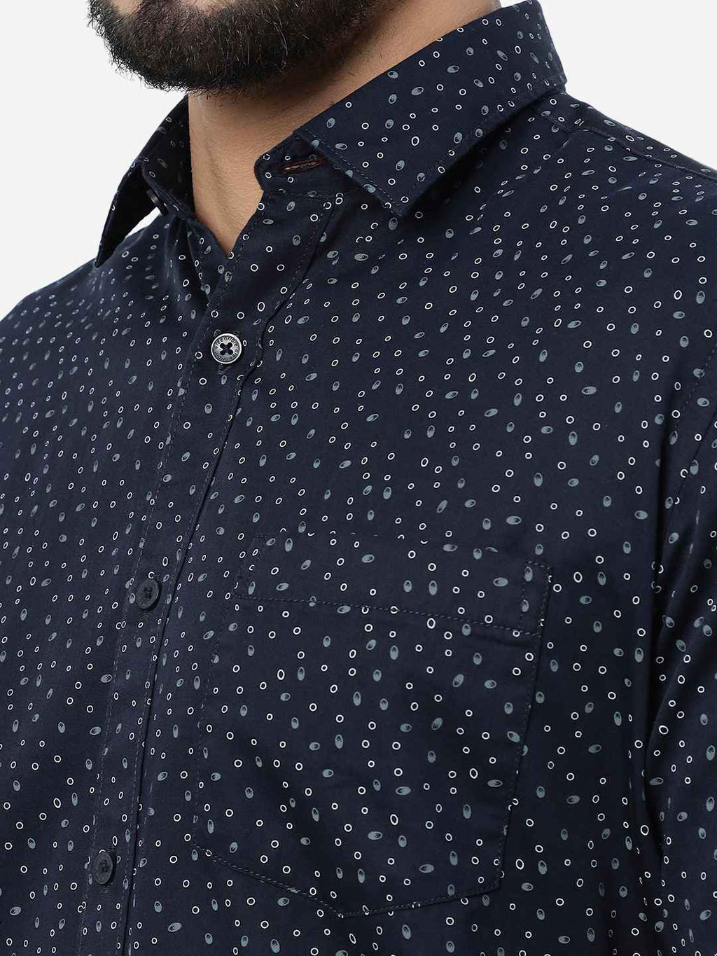 Navy Blue Printed Smart Fit Semi Casual Shirt | Pehervi