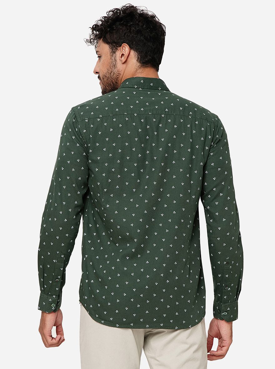 Olive Green Printed Smart Fit Semi Casual Shirt | Pehervi