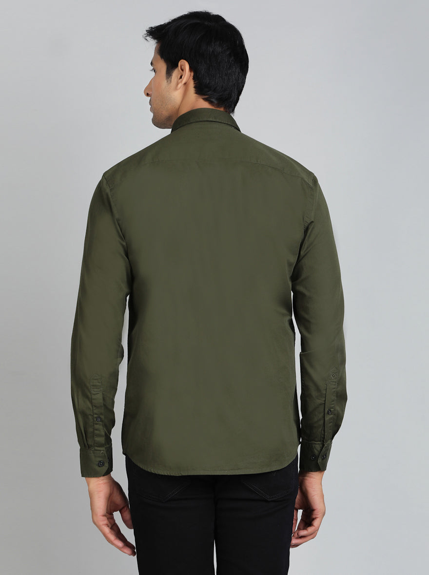 Olive Green Solid Smart Fit Semi Casual Shirt | Pehervi