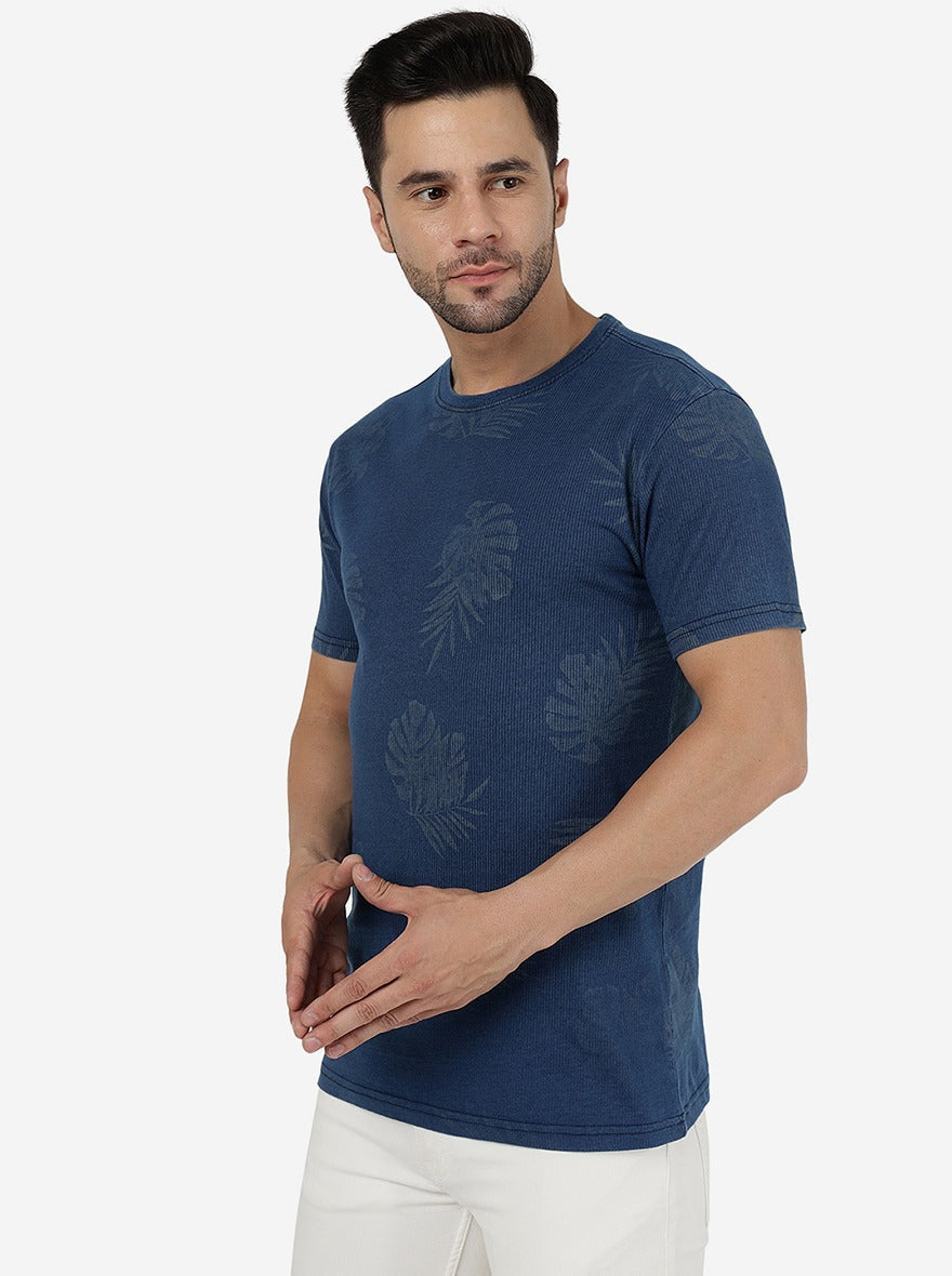 River Blue Printed Slim Fit T-Shirt | pehervi