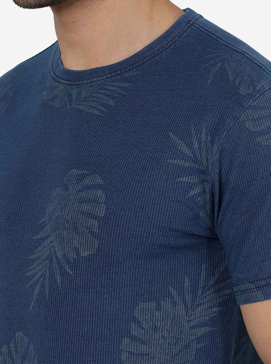 River Blue Printed Slim Fit T-Shirt | pehervi