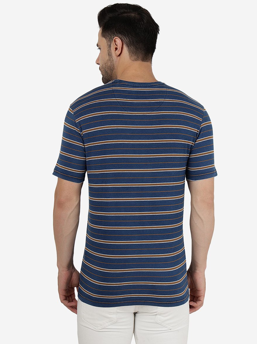 Yellow & Blue Striped Slim Fit T-Shirt | pehervi