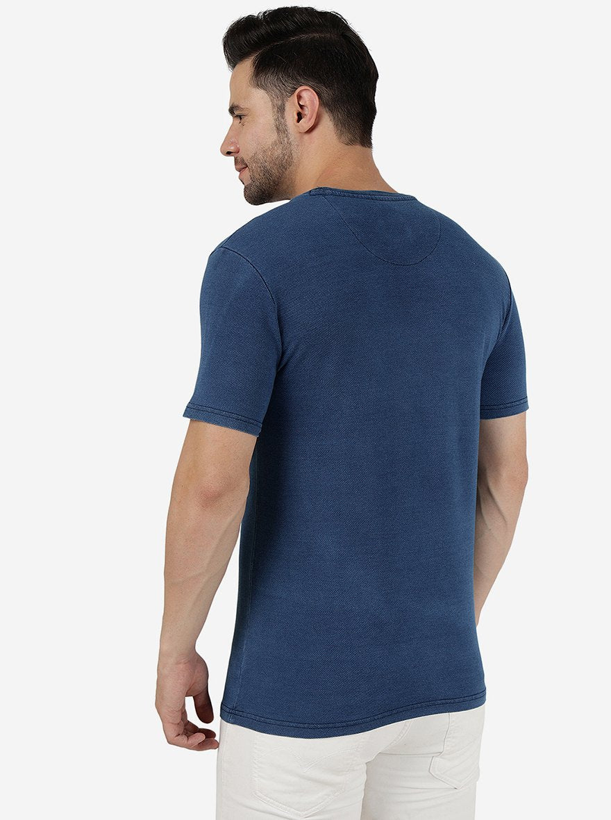 Navy Blue Solid Slim Fit T-Shirt | pehervi