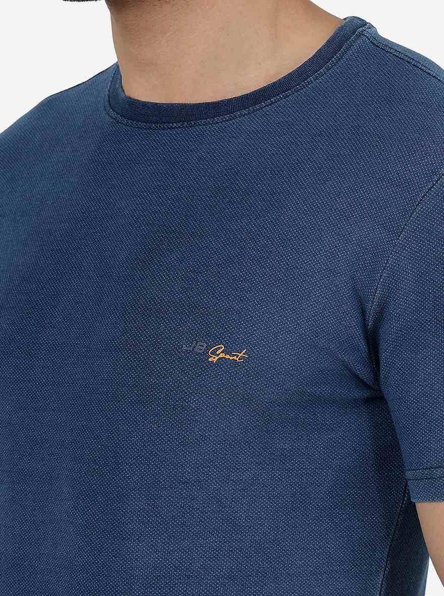 Navy Blue Solid Slim Fit T-Shirt | pehervi
