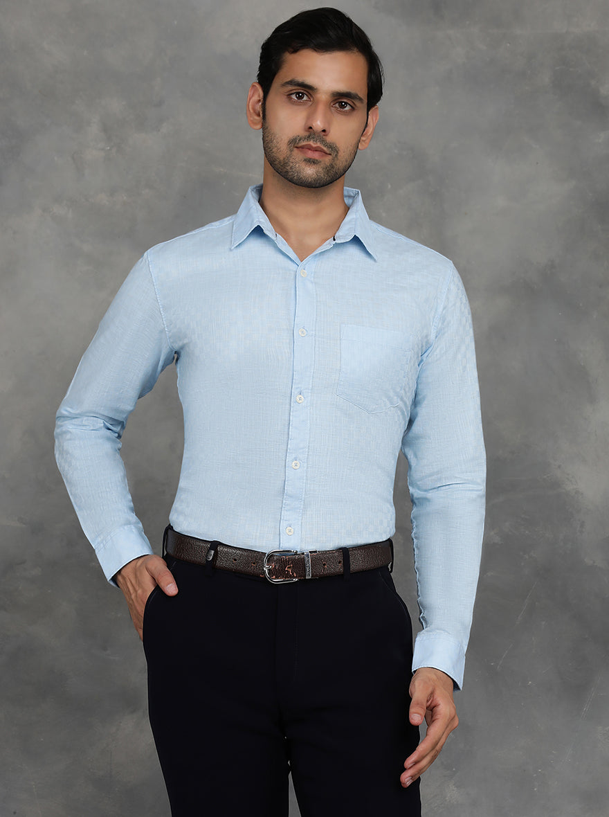 Light Blue Solid Slim Fit Casual Shirt | pehervi