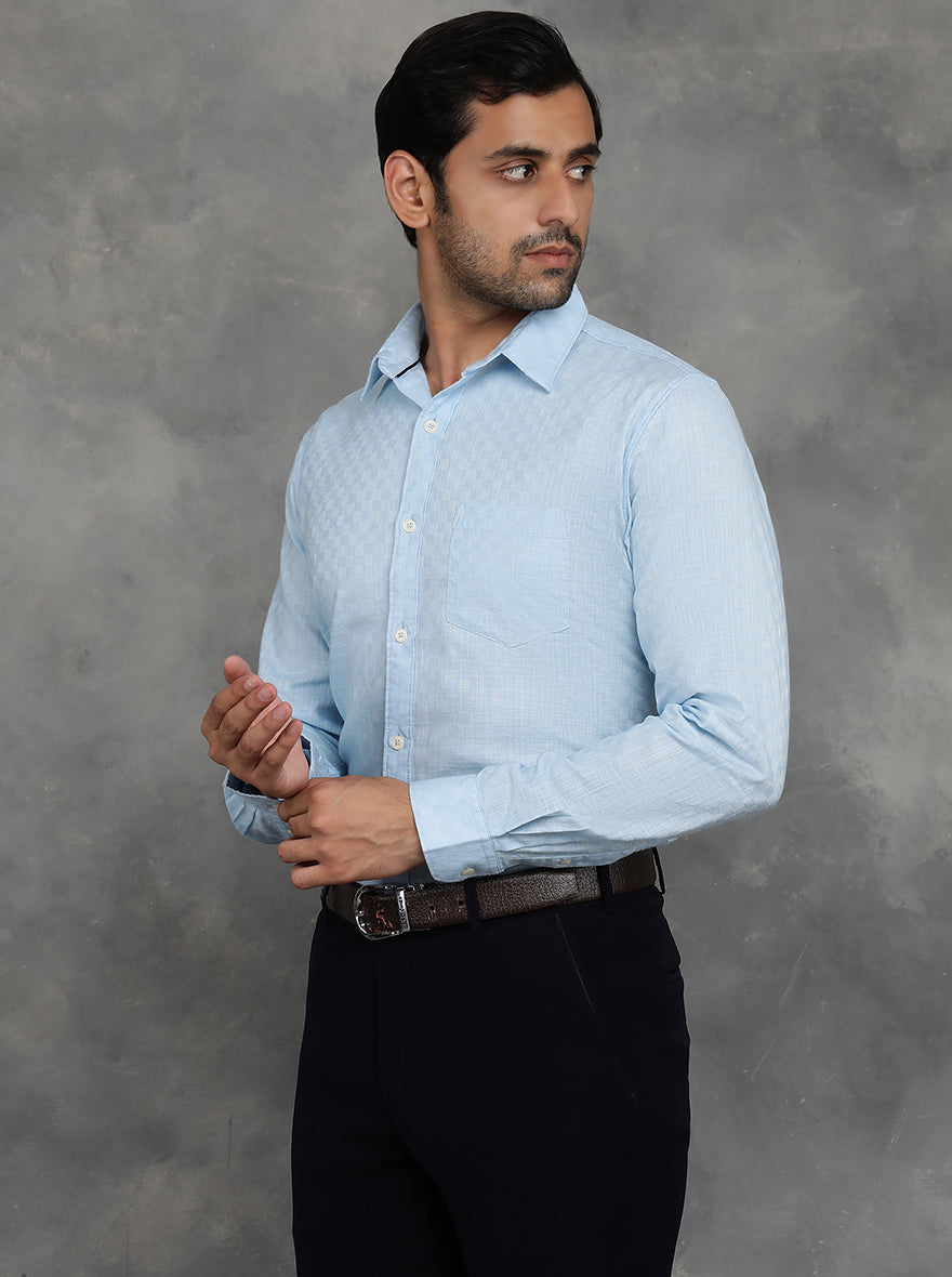 Light Blue Solid Slim Fit Casual Shirt | pehervi