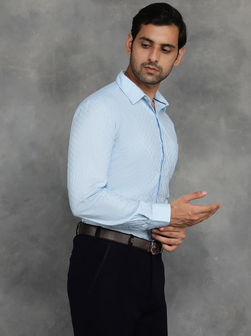 Light Blue Solid Slim Fit Casual Shirt | pehervi