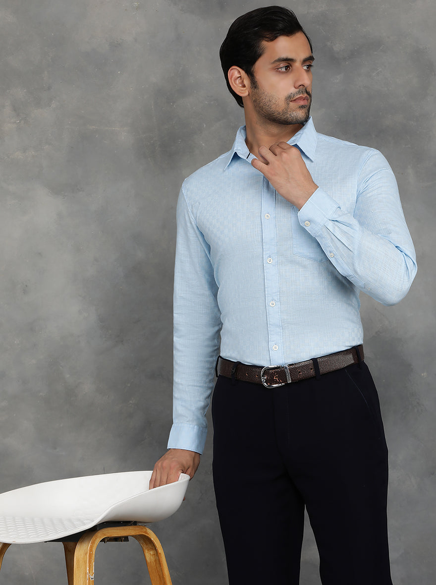 Light Blue Solid Slim Fit Casual Shirt | pehervi