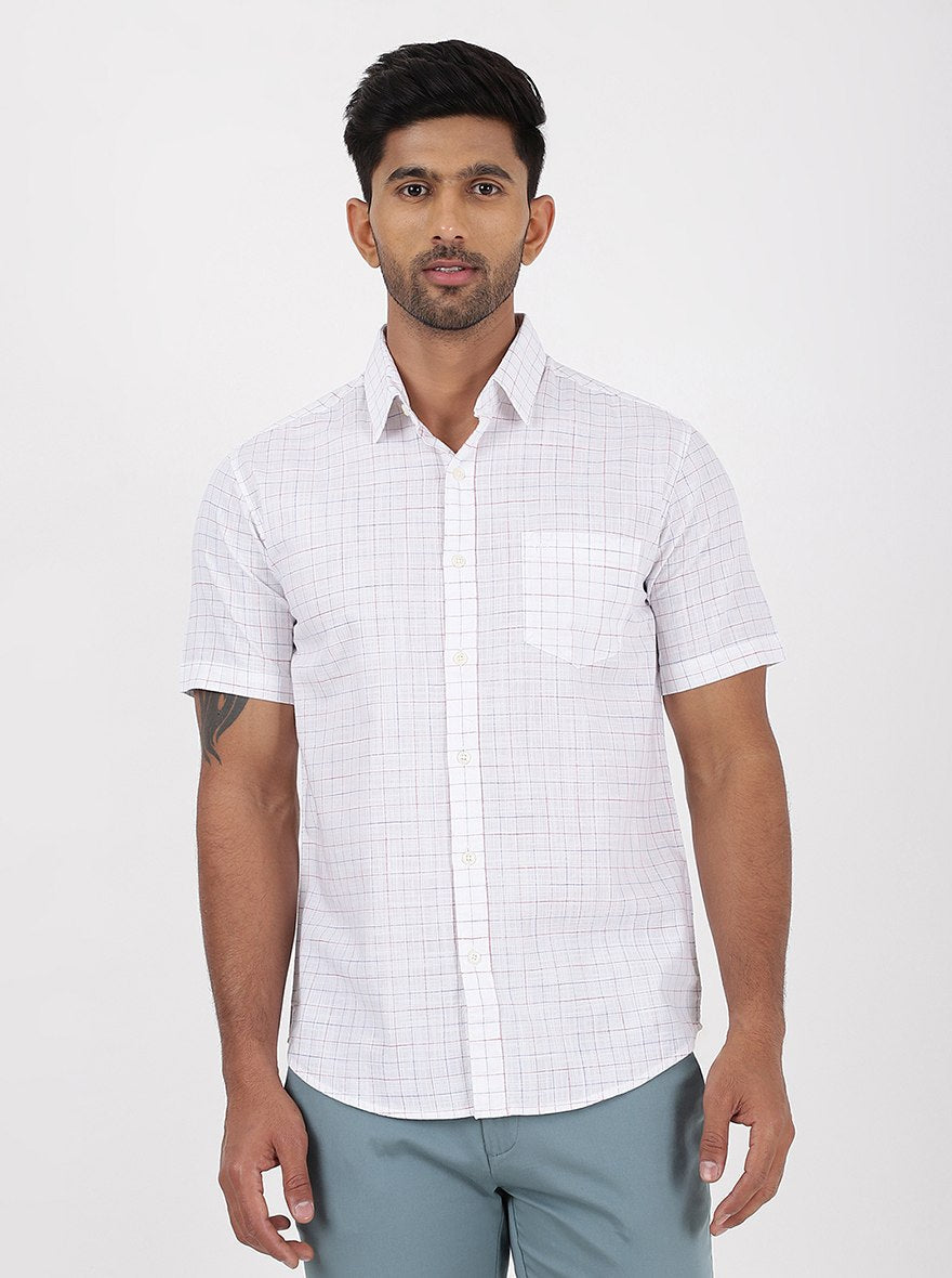 White Checked Slim Fit Casual Shirt | pehervi