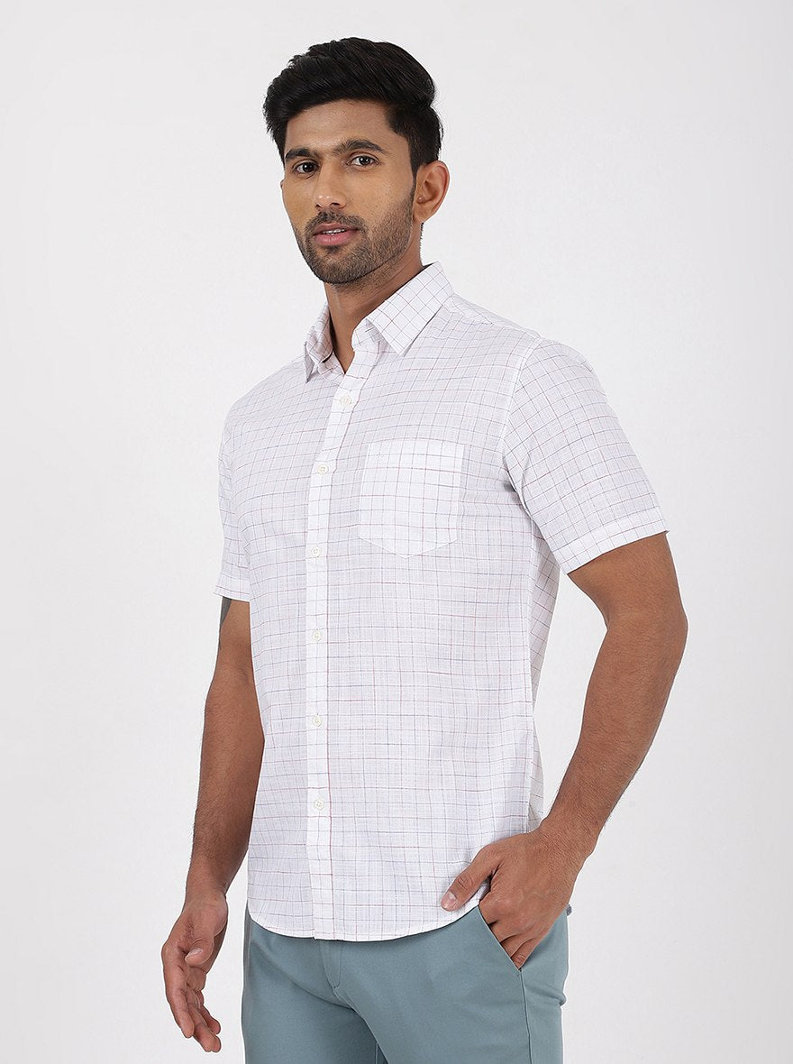 White Checked Slim Fit Casual Shirt | pehervi