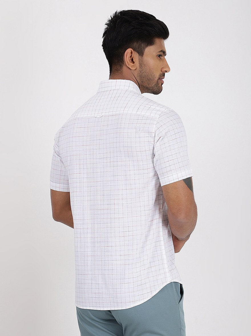 White Checked Slim Fit Casual Shirt | pehervi