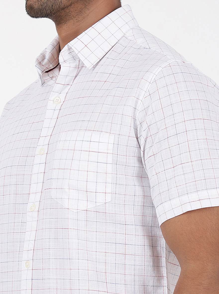 White Checked Slim Fit Casual Shirt | pehervi