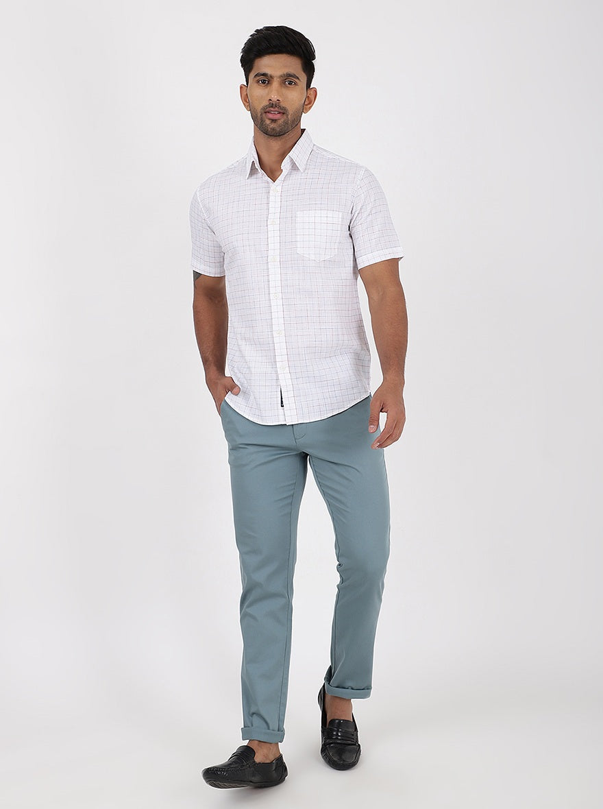 White Checked Slim Fit Casual Shirt | pehervi