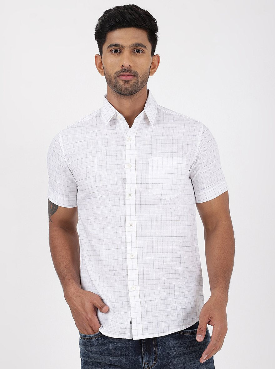 White Checked Slim Fit Casual Shirt | pehervi