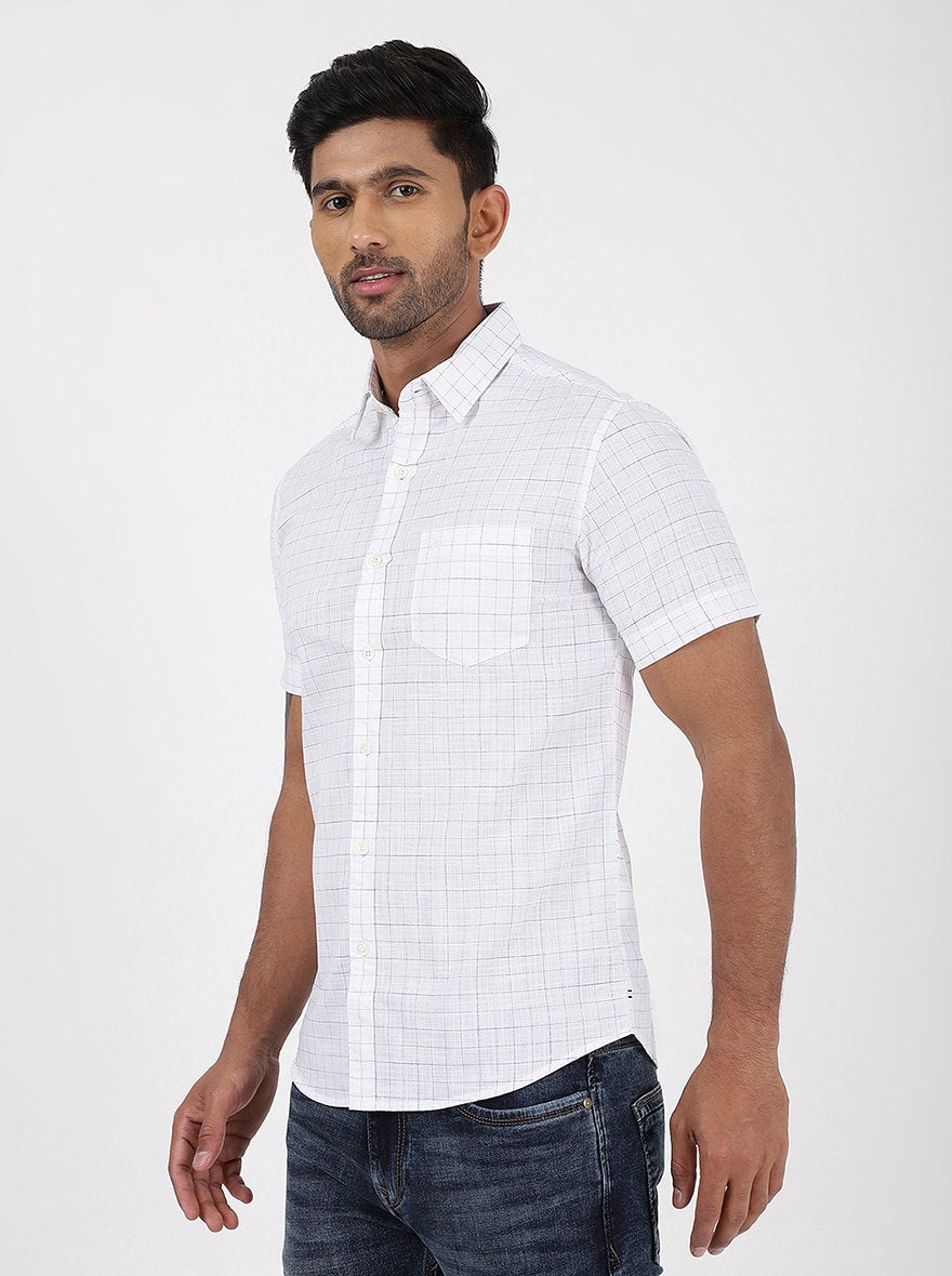White Checked Slim Fit Casual Shirt | pehervi