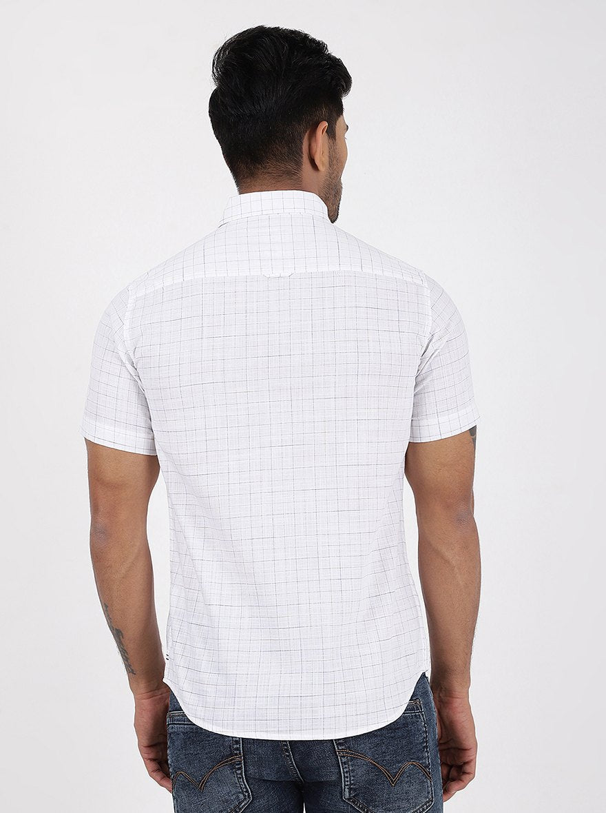 White Checked Slim Fit Casual Shirt | pehervi