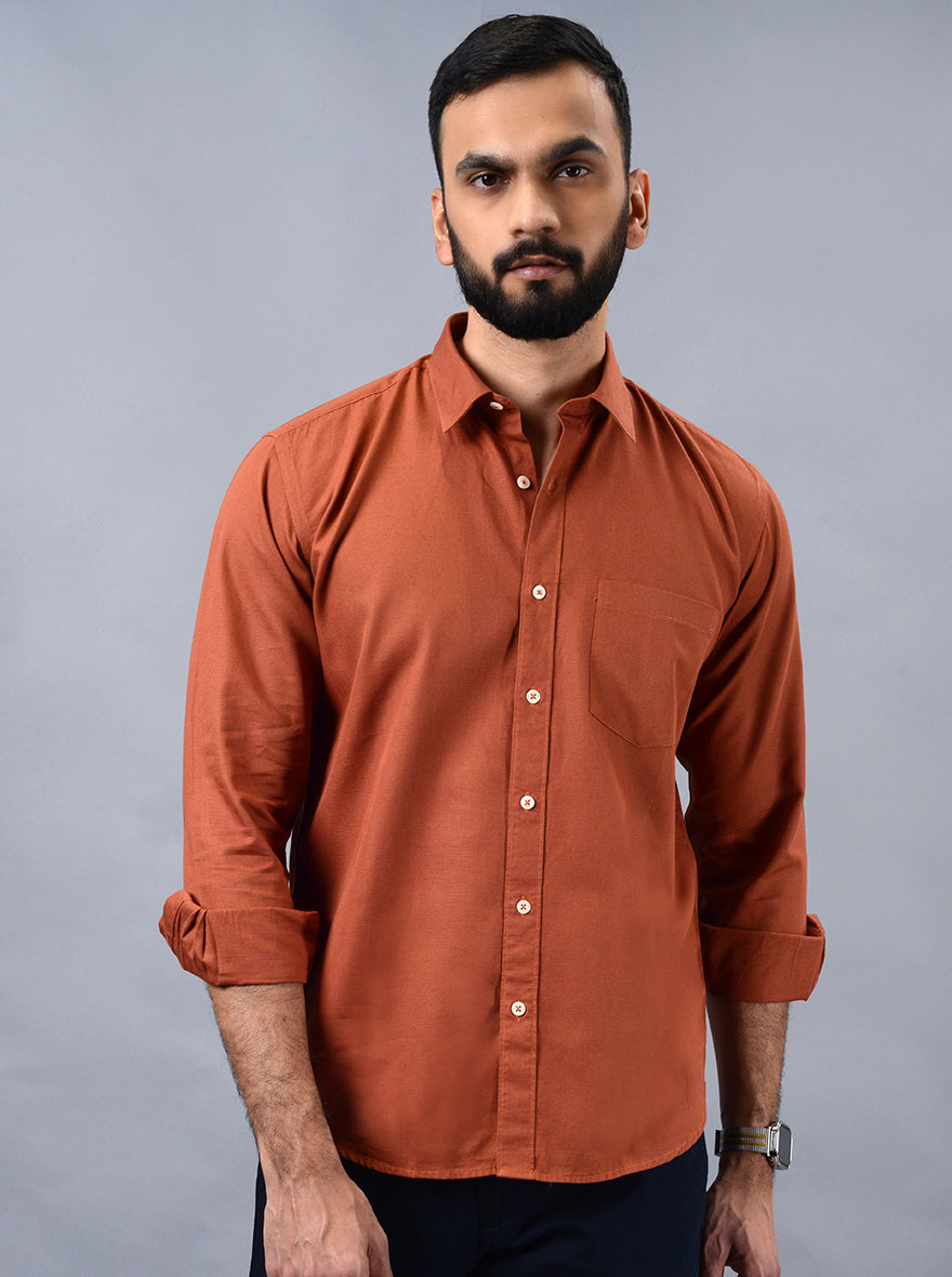 Rust Solid Smart Fit Semi Casual Shirt | Pehervi