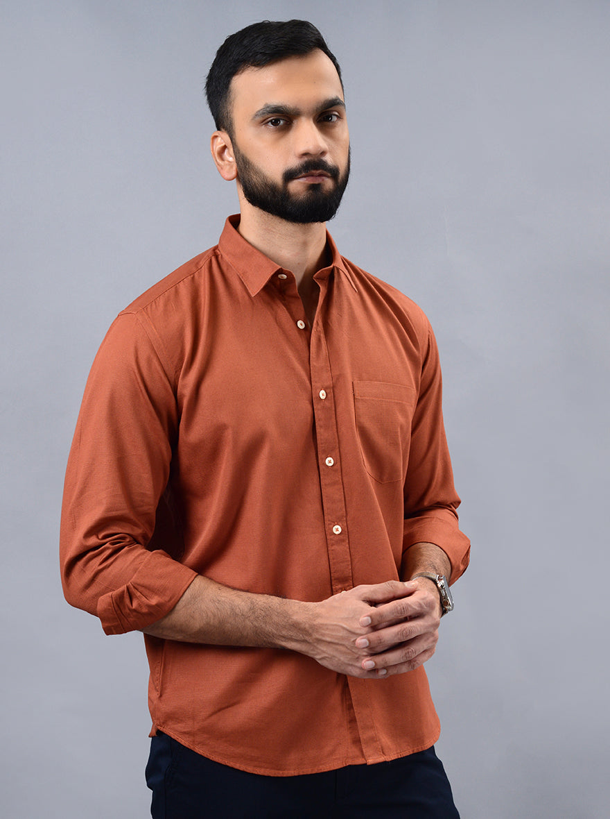Rust Solid Smart Fit Semi Casual Shirt | Pehervi
