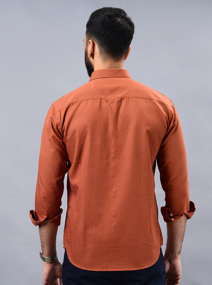 Rust Solid Smart Fit Semi Casual Shirt | Pehervi