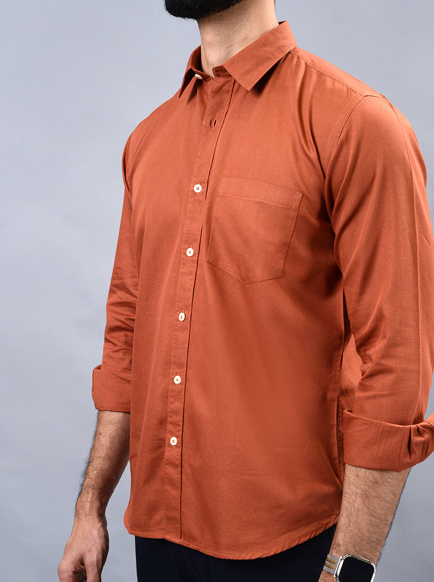Rust Solid Smart Fit Semi Casual Shirt | Pehervi