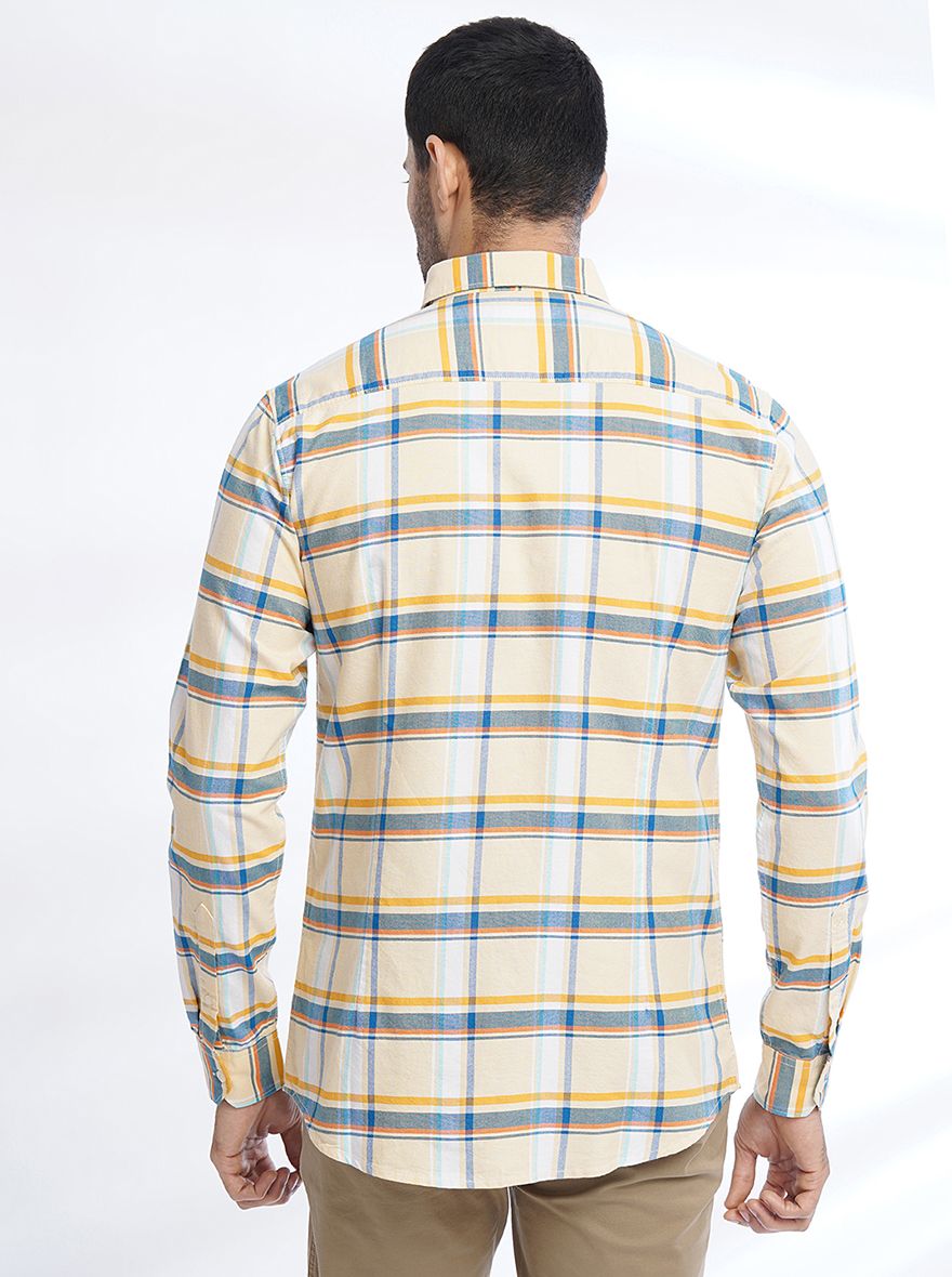 Yellow Checked Slim Fit Casual Shirt | pehervi
