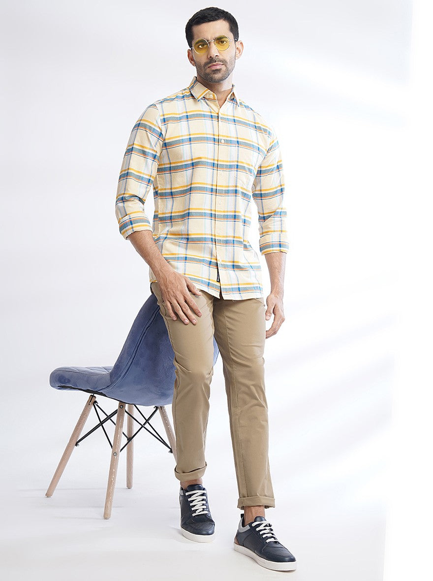 Yellow Checked Slim Fit Casual Shirt | pehervi
