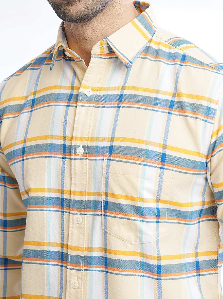 Yellow Checked Slim Fit Casual Shirt | pehervi