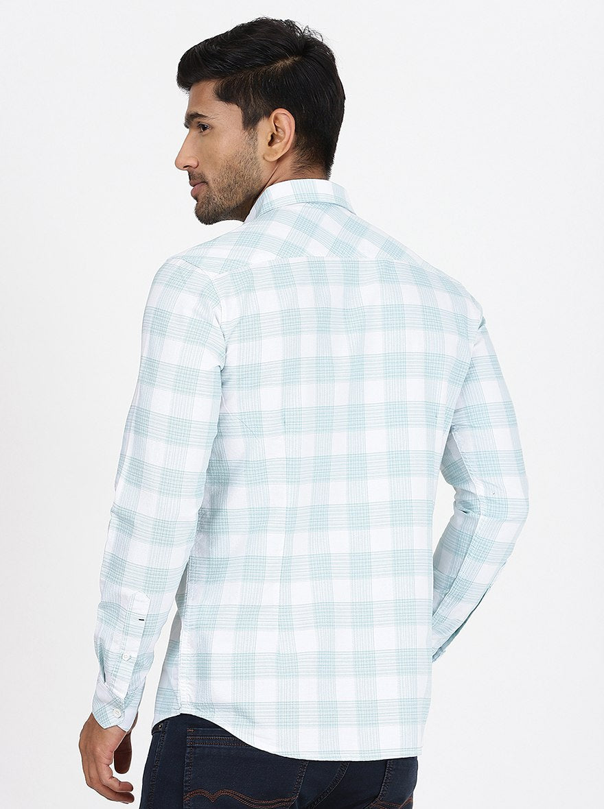 Light Green Checked Slim Fit Casual Shirt | pehervi