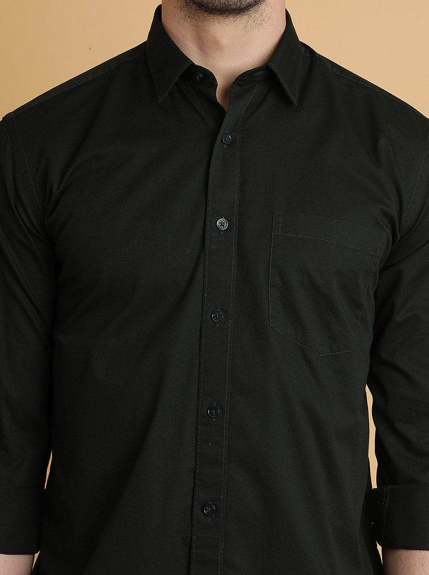 Bottle Green Solid Slim Fit Semi Casual Shirt | Pehervi
