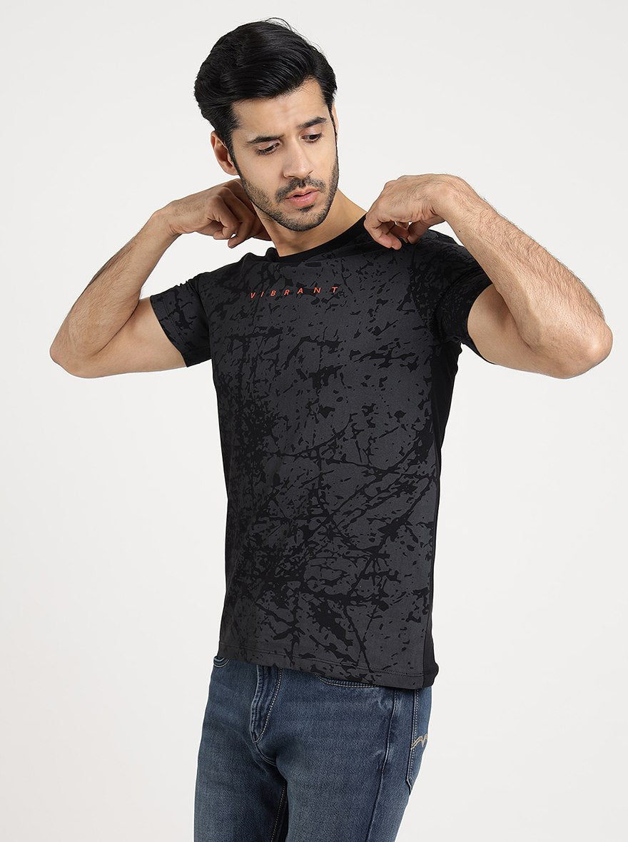 Black Printed Slim Fit T-Shirt | pehervi