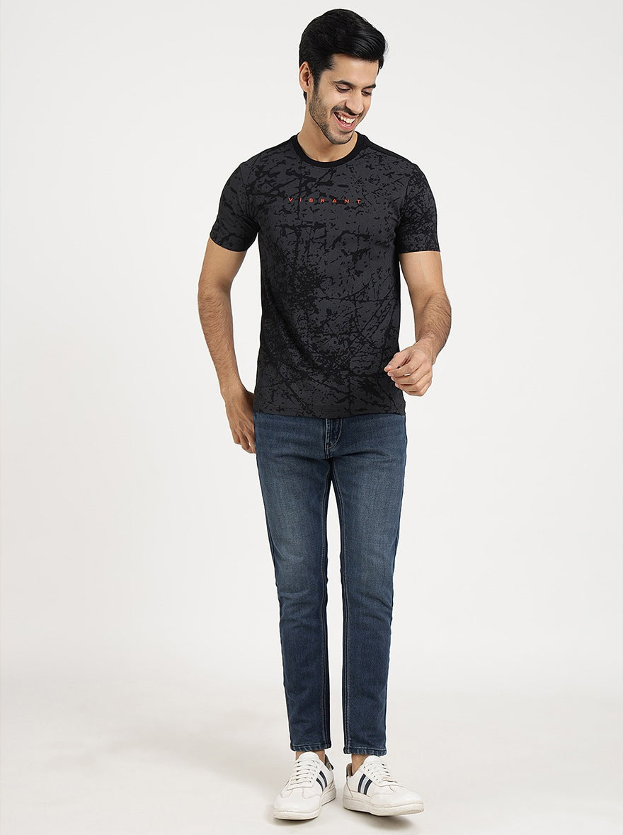 Black Printed Slim Fit T-Shirt | pehervi