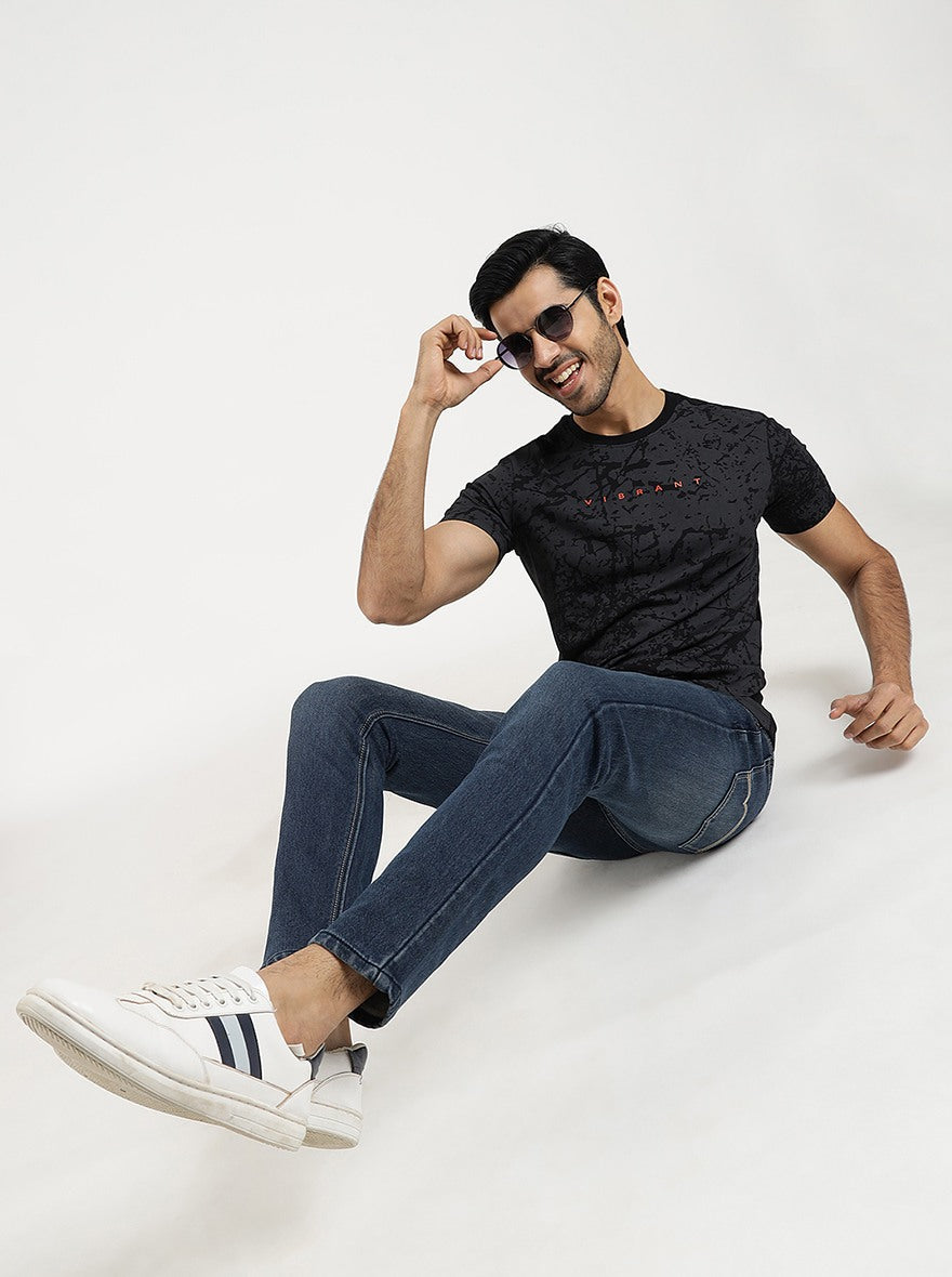Black Printed Slim Fit T-Shirt | pehervi